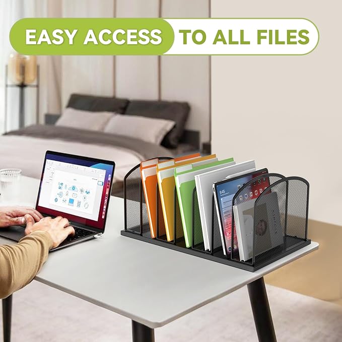MINDEPOT Desk File Organizer 7 Sections Upright Mesh File Sorter Organizer for Desk, Office Organization File Holder for Home, Office & Classroom (Black, 2Pack) - Image 6