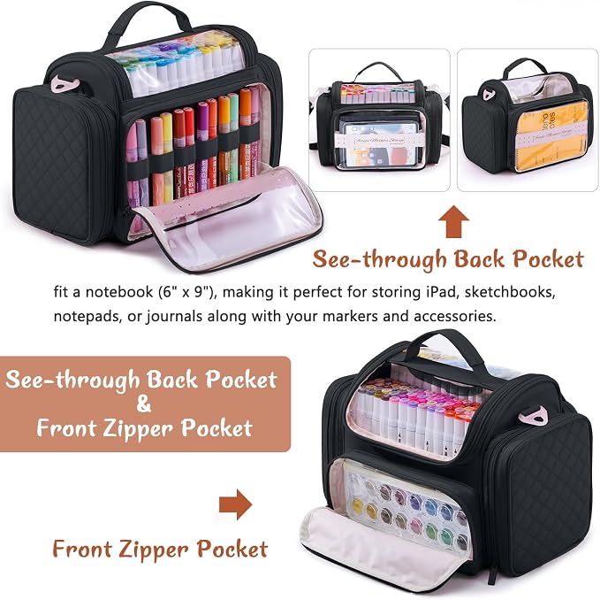 Marker Organizer Case Bag for 200-300 Markers – Large Art Supply Storage Bag with Detachable Dividers, Travel Marker Holder for Alcohol Markers, Brush Pens, Colored Pencils & Craft Supplies - Image 3