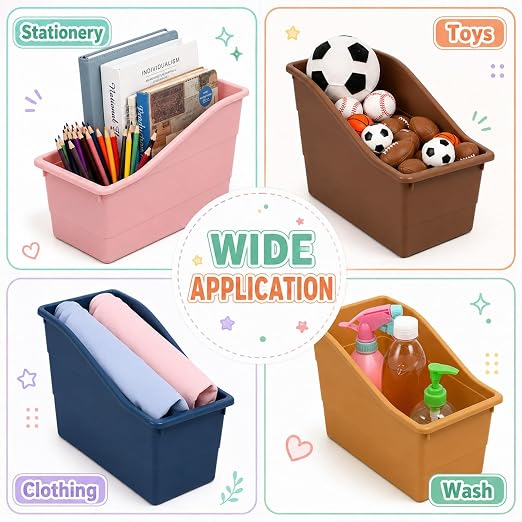 12 Pack Large Book Bins, Durable Magazine Organizer File Holder Plastic Book Storage Bins with Labels for Classroom Library Office, Desktop Organization, Bookshelf Categorization (Retro) - Image 7