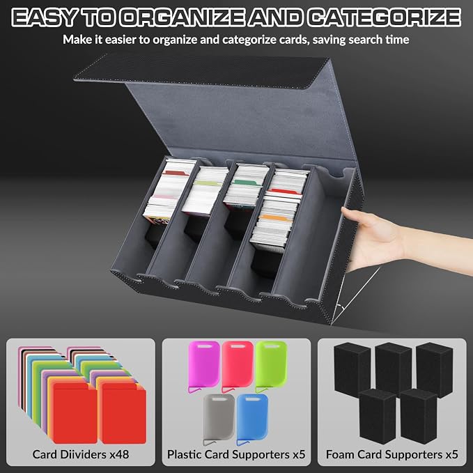 AOBOPLE 3500+ Trading Card Storage Box,Vertical 5-Row and Magnetic Card Box | PU leather Card Storage,48 Dividers + 10 Card Supports, Card Organizer For MTG TCG Commander,Gift For Collectors - Image 6