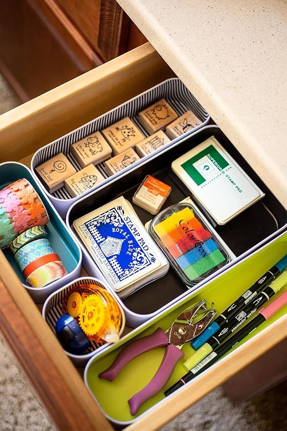 Three by Three Seattle Metal Drawer Organizer Tray Set, 10-Pc (Assorted) | Deep 2" food-safe metal bins; mix & match to customize any drawer; kitchen, bathroom, office & vanity organization - Image 5