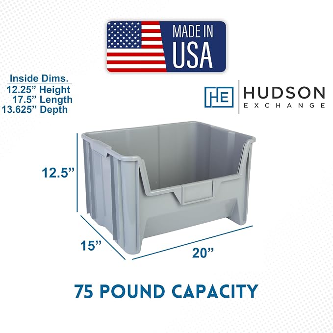 HE HUDSON EXCHANGE 20" x 15" x 12.5" (54 Pack) Plastic Giant Stackable Hopper Bin, Gray - Image 2