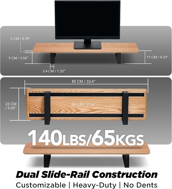 Moodular Wooden Monitor Stand Desk Organizer, Standard 33.4" Oak | Customizable Organized Workspace, Aluminum Slide Rails, 10 Add-Ons Sold Separately: Storage Drawer, Tablet, Phone & More - Image 4