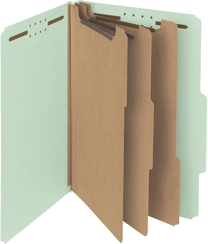 Smead 100% Recycled Pressboard Classification File Folder, 3 Dividers, 3" Expansion, Legal Size, Gray/Green, 10 per Box (19093) by SMEAD