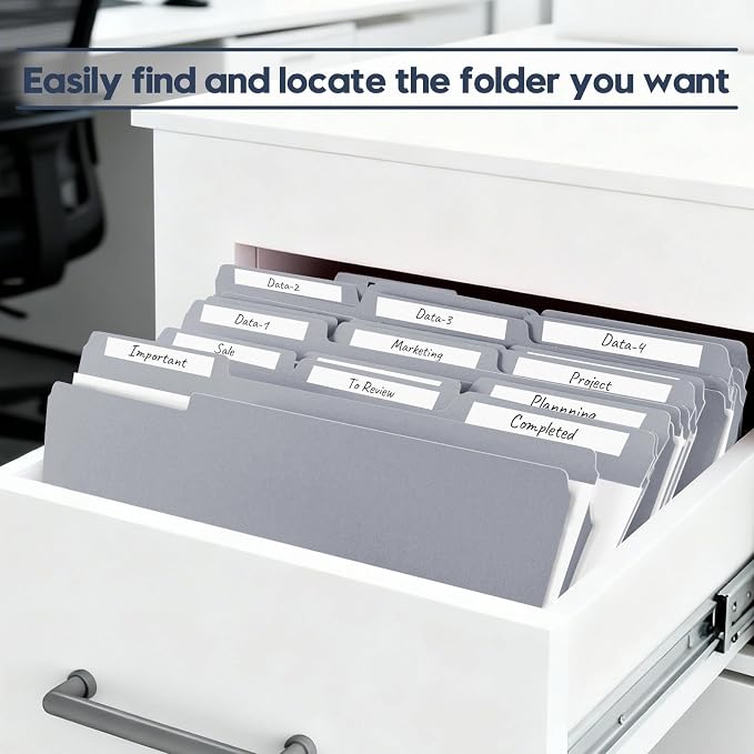 File Folders,150 Pack 1/3 Cut Tab Bulk Colored File Folders,Letter Size 8.5" x 11",Durable Paper Folders with Blank Labels for Office Business School Home Use,Cold Gray - Image 6