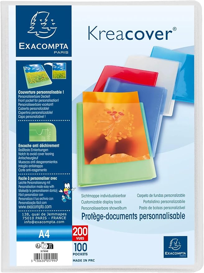 Exacompta Kreacover Semi-Rigid PP Display Book, A4, 100 Pockets - Assorted Colours, Pack of 8 - Image 4