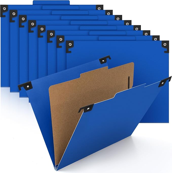 Henoyso 15 Pcs Hanging Classification Folders Bulk with 2 Prongs, 1 Divider Letter Size, 2 Inch Expansions Pressboard File Folder, 1/3-cut Tab File Organizer (1 Divider,Dark Blue) - Image 7