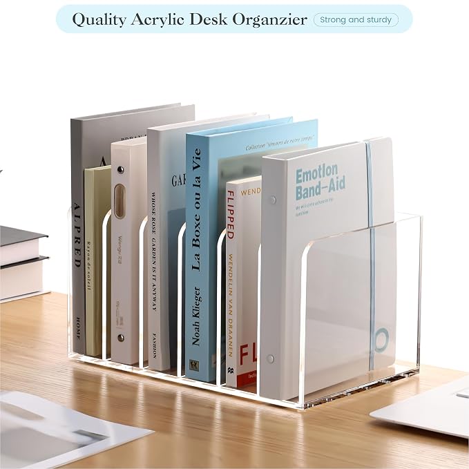 YUXUN Acrylic Magazine Holder,Clear Desk Organizer File Sorter for Notebook,Paper,Envelope,Magazine, Book Storage-Office/Home/Classroom Organization(6 Compartments,B5) - Image 6