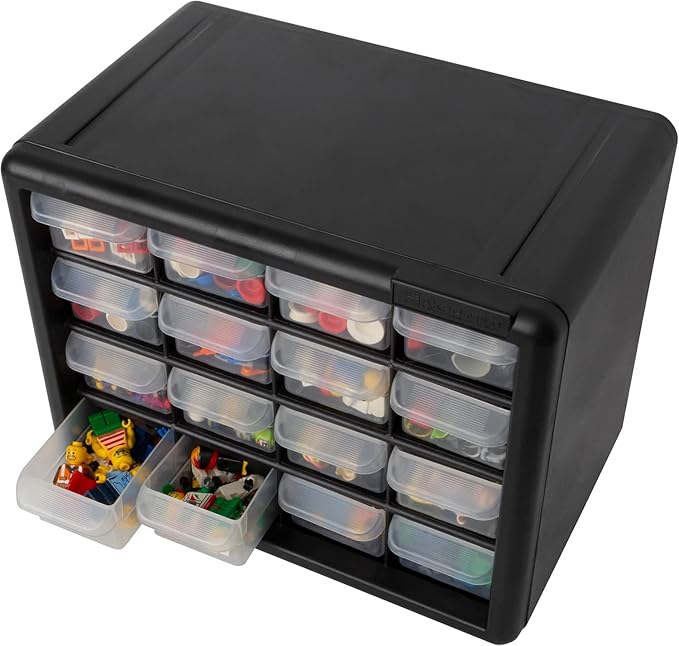Akro-Mils 16-Drawer Plastic Storage Cabinet, 10.5"W x 6.5"D x 8.5"H, Black | Plastic Cabinet w/ Drawers for Garage Organization, Beads, Makeup Organizer, Building Bricks Storage, Teacher Toolbox, 10716 - Image 10