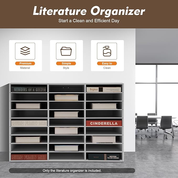 Desktop Literature Organizer, 27 Slots Compartment Adjustable File Sorter Mail Center Magazine Holder, Paper Storage Cabinet Classroom Keepers for Classroom, Office, School, Home Load, White - Image 2