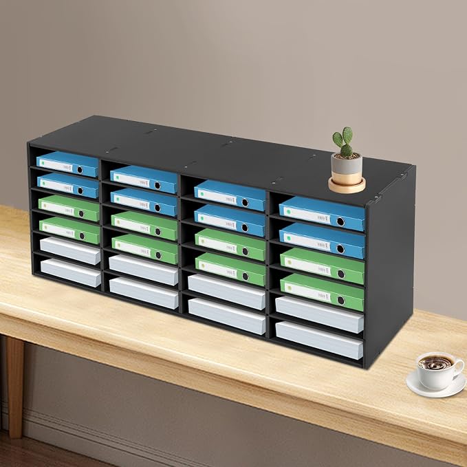 Literature Organizer 24 Slots Desk File Literature Sorter Mailbox Sorter Paper and Mail Organizer Desktop Paper Storage Holder for Home, Office 11.02lbs Each Slot Capacity (39.4*11.8*16.5in, Black) - Image 7