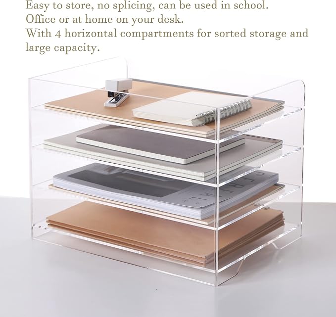 HeZone Acrylic Desk Organizer, 4 Tier Paper Tray, Clear Letter Tray, Office Accessories - Image 5