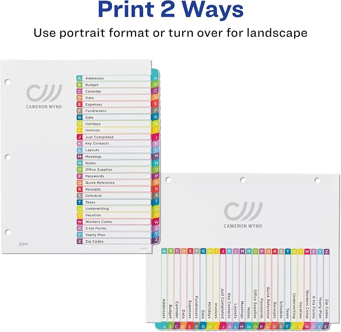 Avery A-Z Dividers for 3 Ring Binders, 26 Tabs per Set, Customizable Table of Contents, Multicolor Arched Tabs, Great for Organizing Reports, Projects, and More (12 Sets of 11844) - Image 3