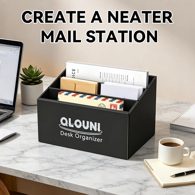 4 Pack Desktop Mail Organizer, 3-Compartment Stepped Mail Sorter for Desk, Letter Holder for Bills, Envelopes, Papers and Documents, Home Office, Reception, Entryway and Countertop, Dorms - Image 8