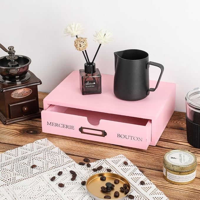 Wooden Drawers Pink Wood Desktop Organizer with Drawers | Vintage Wooden Storage Box for Apothecary Cabinet, Wood Drawer, Countertop Drawer for Library Card Catalog Cabinet - Image 2
