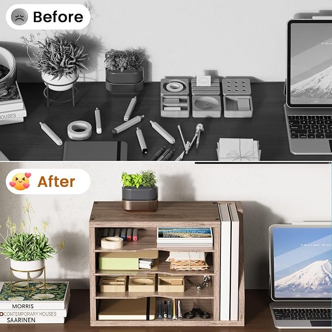 Wooden Mail Organizer, Desk Organizer with 3 Adjustable Shelves | Mail Sorter, File Organizer Desktop, Mail Holder for Home Office, Letter Sorter for Envelopes, Bills, Magazines, Greige - Image 6