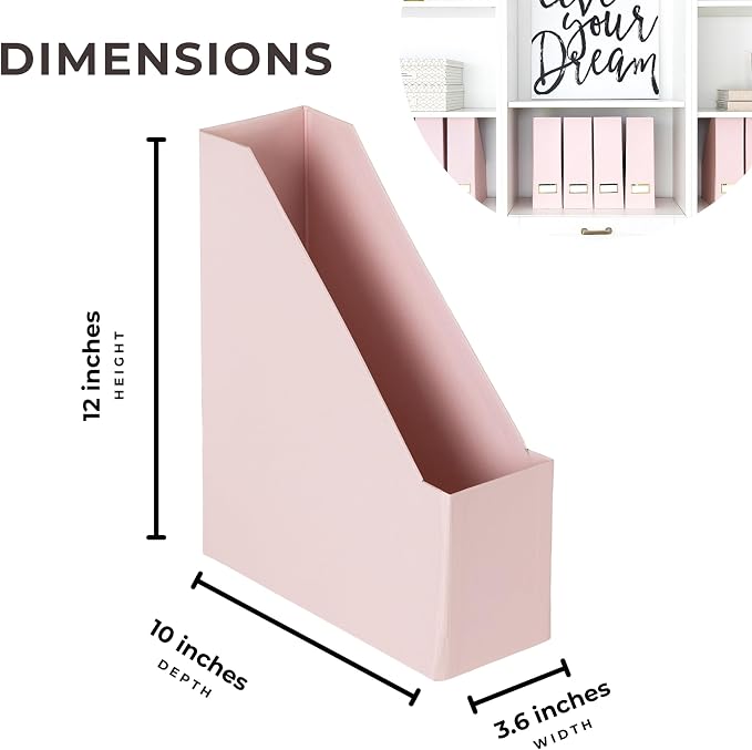 BLU MONACO | Cardboard Magazine File Holder Set of 6 Pink | Vertical Magazine File Holder with Gold Label Slots | Standing File Holder and Cardboard Bins for Shelves Desk Storage - Image 7