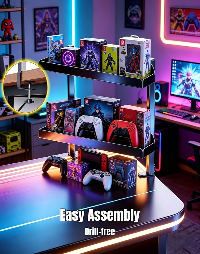 Yuxh Desk Clamp Corner Shelf 16 Inch, Black | Space-saving, clip on or under corner shelf for panel tabletop, office, study room & gaming setup, easy drill-free assembly - Image 3