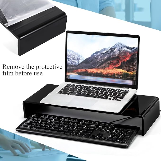 Jetec 2 Pcs Acrylic Monitor Stand Desktop Video Acrylic Monitor Riser Desk Shelf Computer Stand for Laptop TV Computer Screen Desk Organizer Teacher's Day Supplies (Black, 20 x 8 x 3 Inch) - Image 3