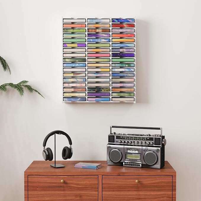 Cassette Tape Storage 51 Slot Desktop Rack 2PCS | Holds up to 102 Cassette Tapes, Wall-Mounted Design Keeps Audio Tapes Organized and Easy to Access - Image 6