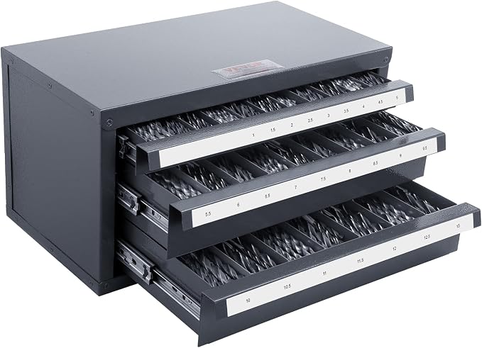 VEVOR Drill Bit Organizer - Three-Drawer Steel Cabinet for 1mm to 13mm, Labels, Stackable by VEVOR