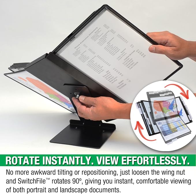 Ultimate Office SWITCHFILE 10-Pocket Reference Display Organizer Black Pkts | Compact Weighted Metal Base For Wall or Desktop Use Portrait or Landscape Display -10 EZ-Load Pockets / 20 Letter Size Sheets - Image 4