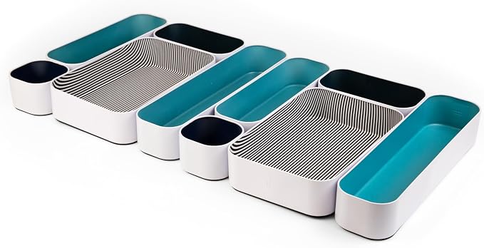 Three by Three Seattle Metal Drawer Organizer Tray Set, 10-Pc (Assorted) | Deep 2" food-safe metal bins; mix & match to customize any drawer; kitchen, bathroom, office & vanity organization by ThreebyThreeSeattle