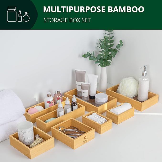 ROYAL CRAFT WOOD Bamboo Jewelry Organizer Box & Chests Set - Versatile Storage Solution for Makeup, Jewelry, and Bathroom Essentials (8 Boxes) - Image 4