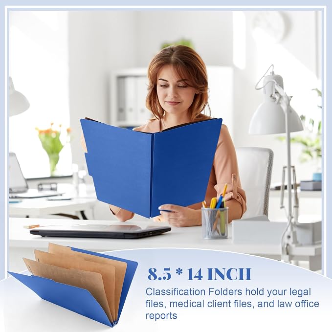 AmazingSpark 18 Pcs 3 Dividers Legal Size Classification Folders Bulk Pressboard File Folder with Expansion 2 Prongs Fastener Heavy Duty Office File Organizer for School Hospitals Home (Dark Blue) - Image 5