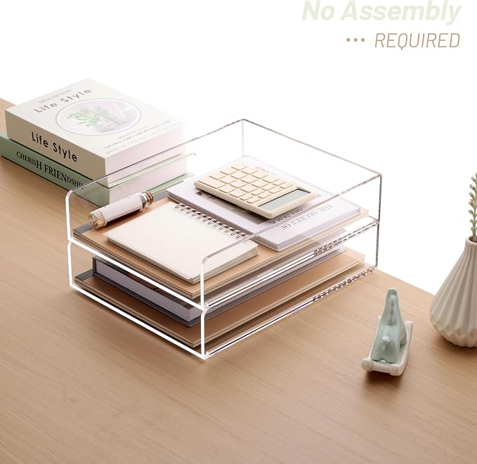 SANRUI Stackable Acrylic Desk Organizer, Paper Tray Organizer, 2-Pack | Desk Organizers and Accessories, File Organizer for Letter Book A4 Office File Folder Holder 12 x 9.26 x 5.3 inches, Clear - Image 3