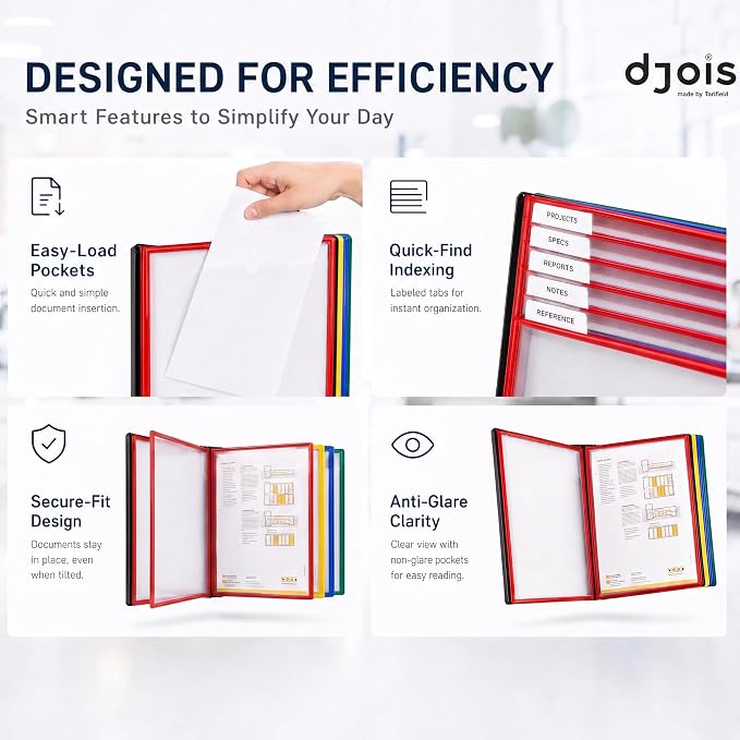 Tarifold Desktop Reference System, 10 Pockets, Easy-Load Design, Assorted | 10 Double-Sided Polypropylene Pockets, Holds 20 Letter-Size Sheets, Sturdy Metal Base, Quick and Easy to Assemble - Image 5