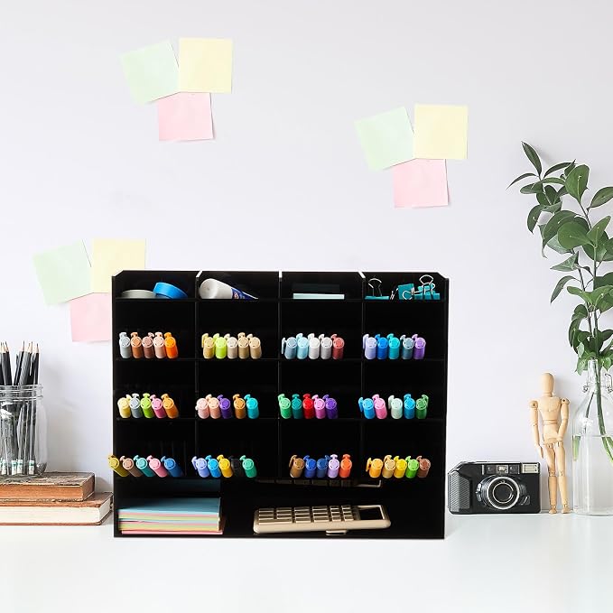 MotiMind Acrylic Pen Organizer Storage for 200 Markers Vertical Marker Organizer Acrylic Pen Display Holder for Office Desk Desktop Stationery Pencil Storage, Black, 13 x 4 x 10.2 Inch - Image 7