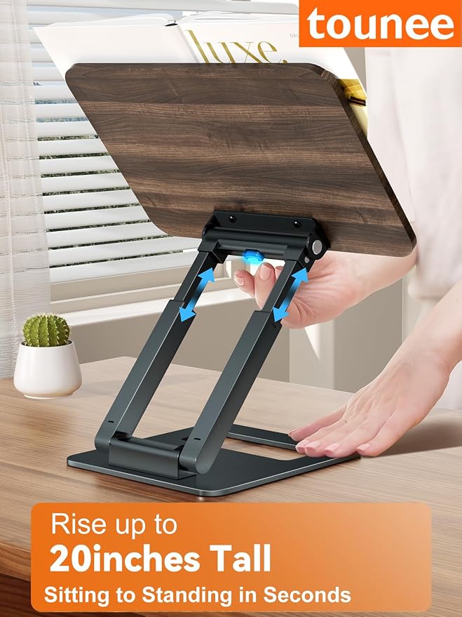 Tounee Book Stand, Telescopic Book Holder Stand, Adjustable Height Pull Out Design Ergonomic Cookbook Stand with Elastic Page Clips Fits All Books (Gray) - Image 2
