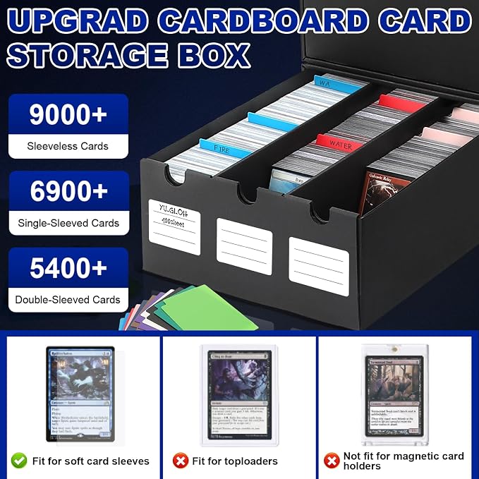 AOBOPLE Trading Card Storage Box,9000+ Cardboard Sports Card Boxes | Bulk Card Boxes with 48 Card Dividers,Labels +Tape,Stackable,Card Organizer for MTG TCG PTCG Sport Cards - Image 2