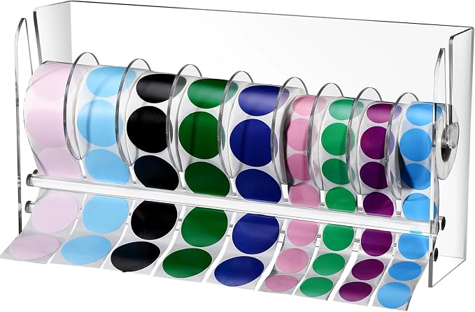 Qilery Adjustable Label Dispenser Acrylic Roll Sticker Dispenser Sticker Holder Organizer Label Stand for Holding Office Home Journal Business Use(9 Disks) by Qilery