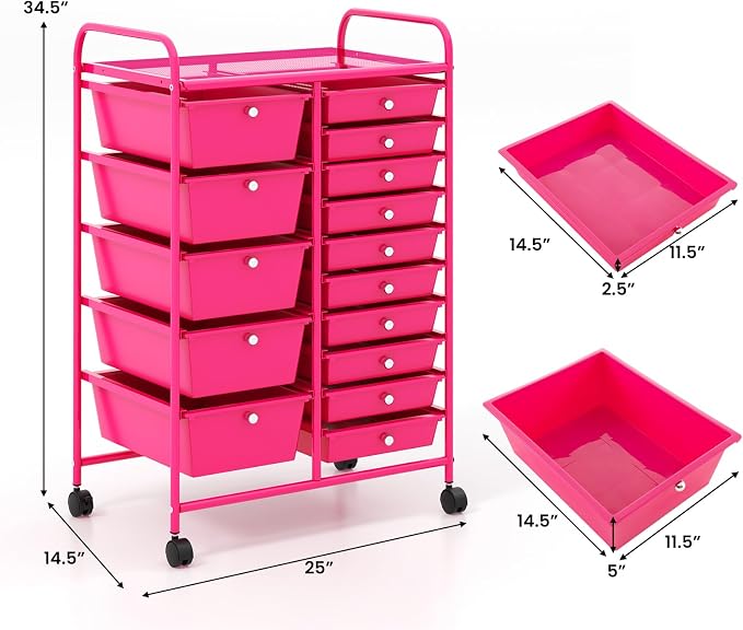 Giantex 15 Drawers Rolling Cart, Classroom Organizers, Storage Cart with Wheels, for Teacher Office Home School Supplies Tool Craft Art Paper - Image 3