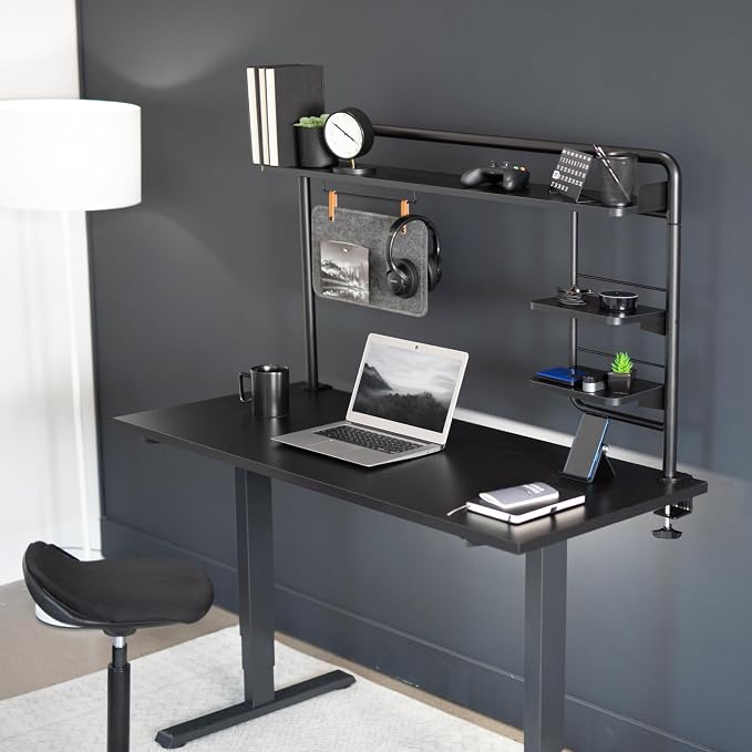 VIVO Black Clamp-on 50 inch Desktop Shelving System, DESK-SHELF55A | Raised Accessory Storage Shelves, Magnetic Memo Board Desk Organizer, Shelving for Sit Stand Workstation - Image 2