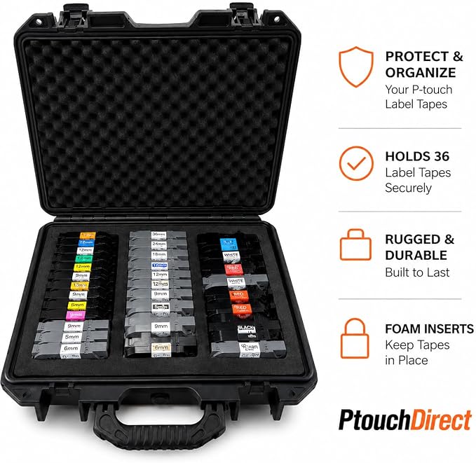 Protective Custom Label Tape Carrying Case for TZe P-Touch Tapes - Holds up to 39 Tapes. by LMe+Tapes+for+PT9200DX