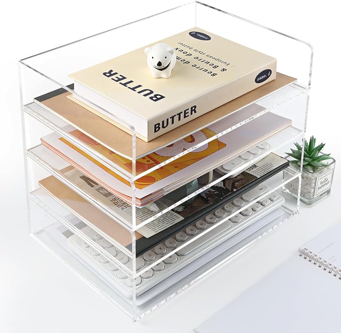 4 Pack Acrylic Paper Tray Organizer for Desk Clear File Organizer,Acrylic Desk Organizers and Accessories Sorter,Perfect for File Paper, Ipad, Letter, A4 Office File, Books, Notes. by Unknown
