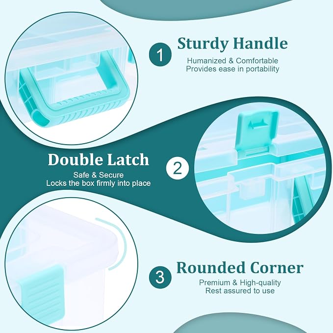 BTSKY Clear Plastic Dividing Storage Box with 8 Compartments Adjustable Storage Bin with Lid Portable Craft Storage Container Multipurpose Sewing Box Art Supply Organizer, 15.1x13.9x3.5 Inches | 15.1x13.9x3.5 Inches Adjustable Storage Bin with Lid Port... - Image 9