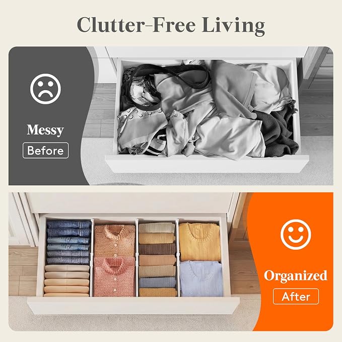 Lifewit 6" Tall Drawer Dividers, Adjustable Deep Drawer Organizer Clothes | 5 Pack 11.5"-18.5" Expandable White Plastic Separators for Dresser, Kitchen, Cabinet, Closet, Office Organization & Storage - Image 8