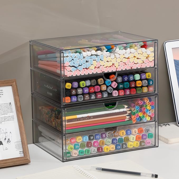 Clear Desk Drawer Organizer, 6 Drawers, Plastic | Stackable Desk Organizers and Accessories, For Pencils, Books, Art Crafts, Makeup, For Home Office, Bathroom, Kitchen - Image 6