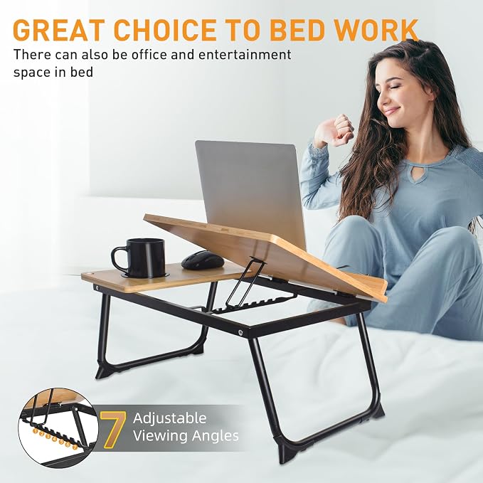 wishacc Book Stand for Reading in Bed, Laptop Stand Adjustable Book Holder Tray with Page Paper Clips Multi Angles Adjustable Cooking Bookstands for Textbook Recipe Magazine Tablet Portable - Image 6