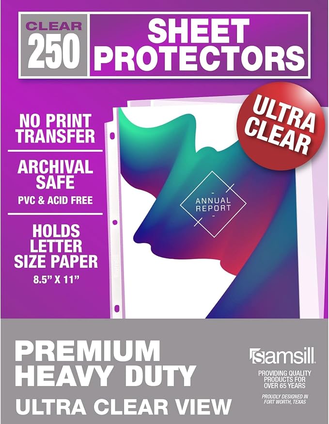 Samsill Ultra Clear Sheet Protectors, 8.5x11 Inch Page Protectors for 3 Ring Binder, Premium Heavy Duty, Letter Size, Top Loading, Acid Free (Pack of 1500) by Samsill