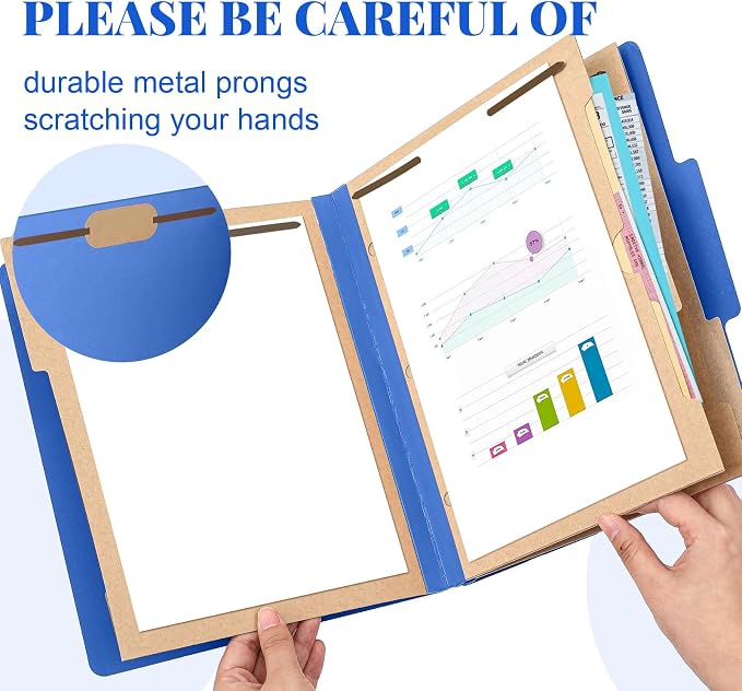 Skyygemm 12 Pcs Classification Folders 3 Pocket Dividers Letter Size Employee File Folder with 2 Prong Fasteners 2 in Expansion Pressboard Medical Document Organizers Bulk for School Office(Dark Blue) - Image 3