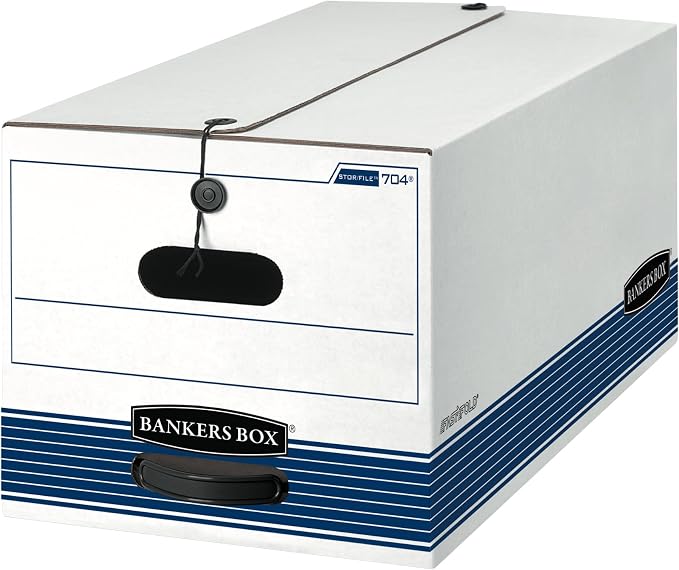 Bankers Box 12-Pack String & Button Medium-Duty File Box, Letter, FastFold | Keep important records buttoned up with secure closure, FastFold setup, reinforced handles, and stackable strength. by BankersBox