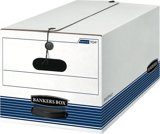 Bankers Box 12-Pack String & Button Medium-Duty File Box, Letter, FastFold | Keep important records buttoned up with secure closure, FastFold setup, reinforced handles, and stackable strength. by BankersBox