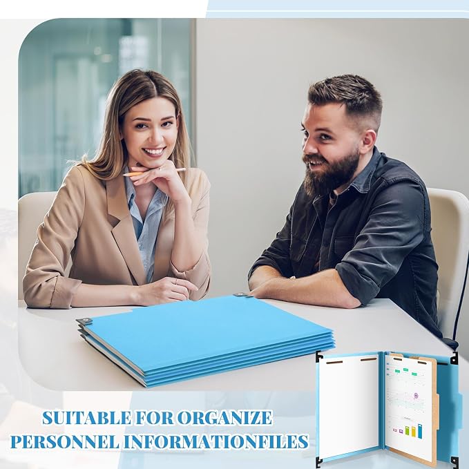 Henoyso 15 Pcs Hanging Classification Folders Bulk with 2 Prongs, 1 Divider Letter Size, 2 Inch Expansions Pressboard File Folder, 1/3-cut Tab File Organizer (1 Divider,Light Blue) - Image 5
