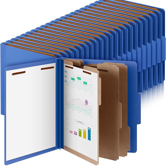 Skyygemm 48 Pcs Classification Folder Letter Size, 3 Divider File,Dark Blue | Back to School Supplies, Pressboard File with Fastener, Expanding Organizer Bulk for School Teacher, Office Employee, Staff by Skyygemm