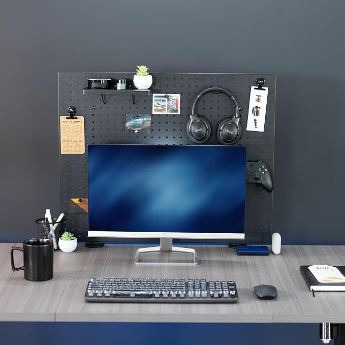 VIVO Black Clamp-on 30 x 24 inch Desk Pegboard, PP-DK30B-1 | Steel Privacy Panel, Magnetic Peg Board, Office Accessory Organizer, Above or Under Desk Placement - Image 9